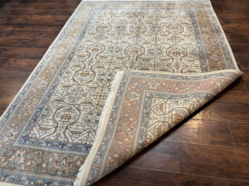 Indo Persian Rug 6x9, Beige, Allover Pattern, Vintage Wool Oriental Carpet by Jewel Rugs