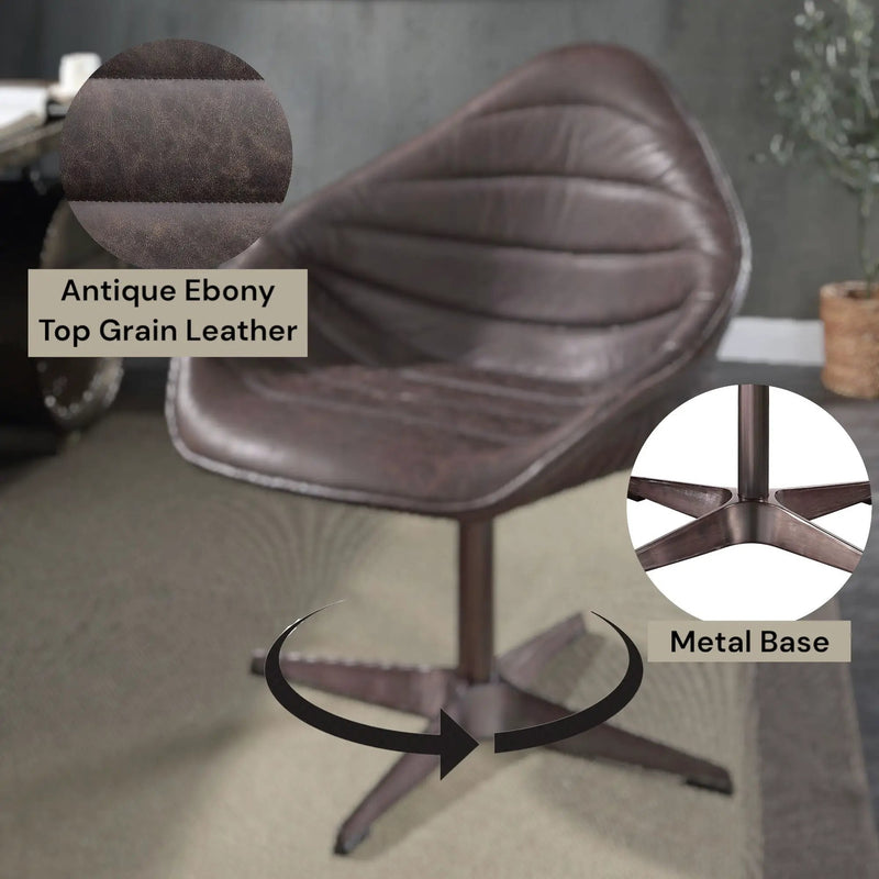 Pipino - Top Grain Leather Accent Chair With Swivel - Antique Ebony by Unique Piece Furniture