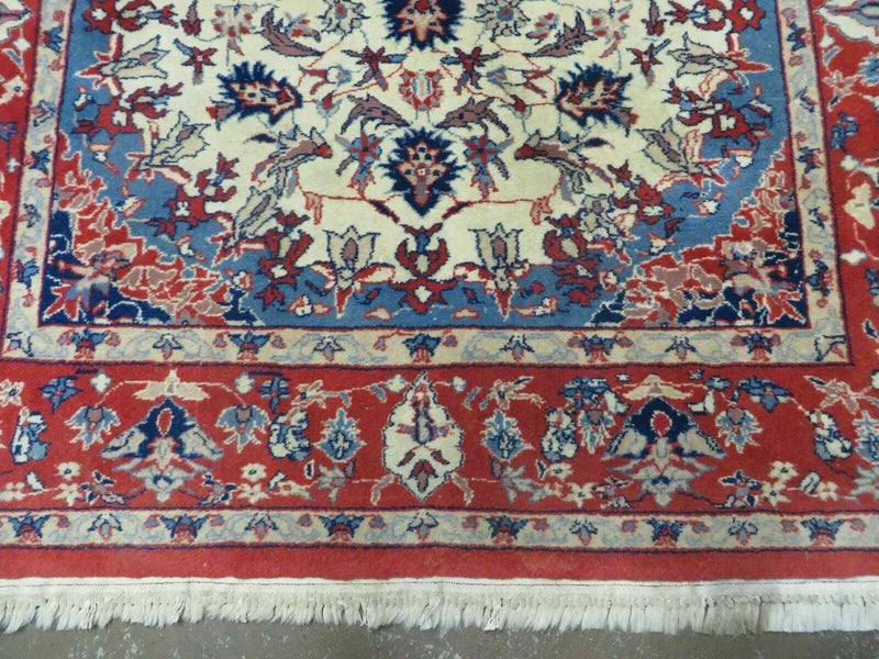 3' X 5' Vintage Handmade Authentic Oriental Floral Medallion Fine Wool Rug Beige Red and Blue Top Quality Veg Dyes by Jewel Rugs