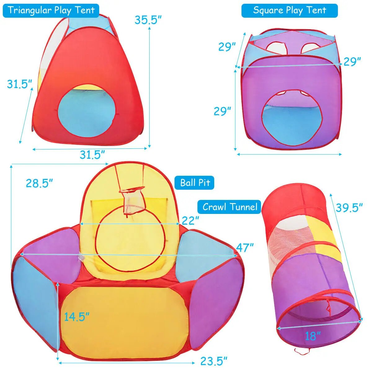 7 Pieces Kids Ball Pit Pop Up Play Tents by DirectDeals