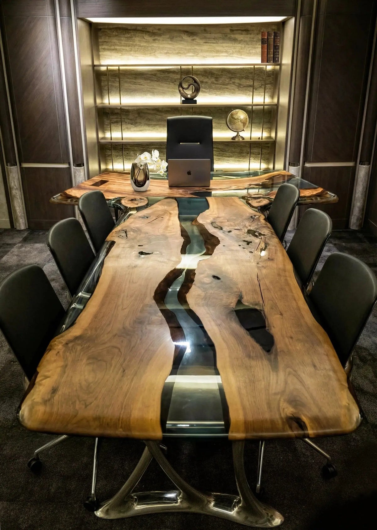 Luxury D-Shaped Walnut & Epoxy Executive Desk, photo 18 of 20
