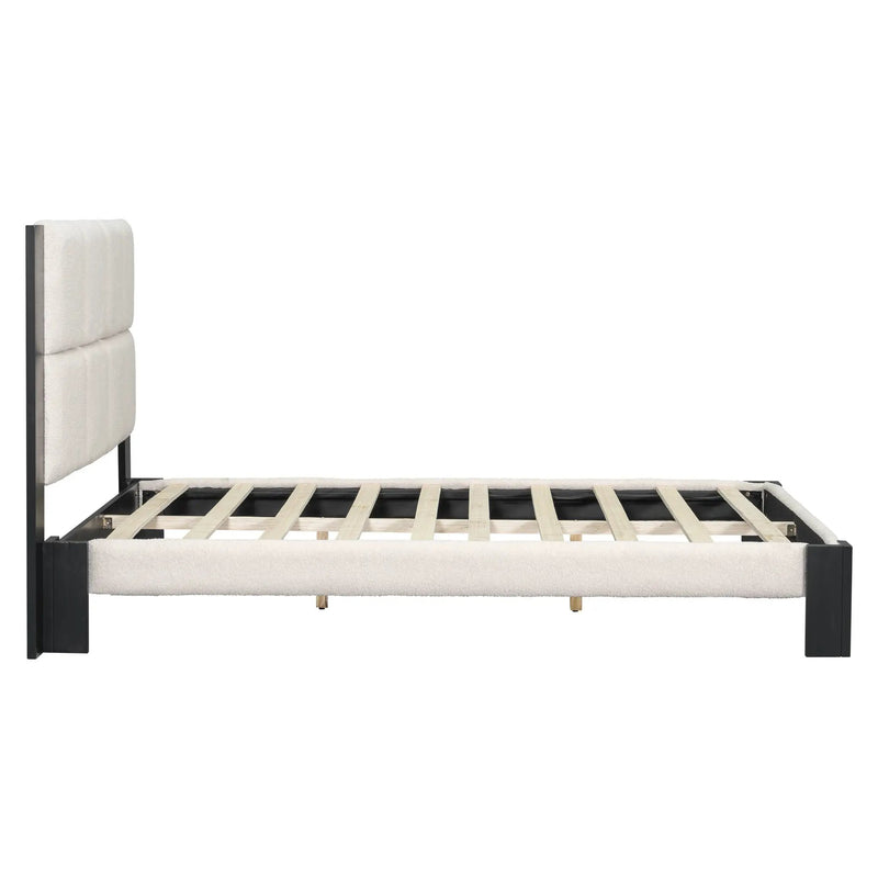 Boucle Queen Bed Frame With Square-Stitched Headboard by HouseOfZazla