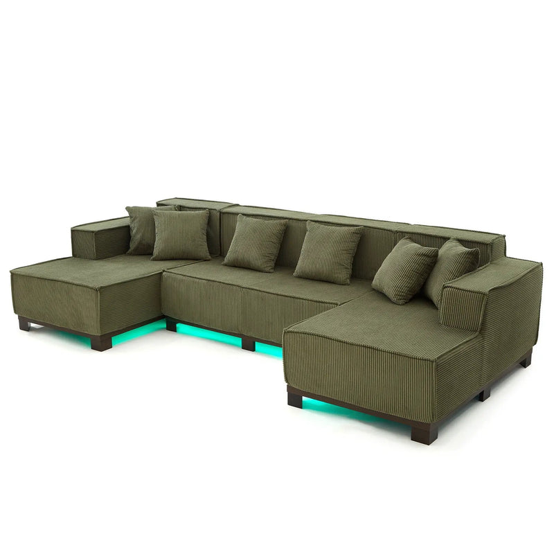 U-Shaped Sectional Sofa With RGB LED Light Strip And 6 Pillows by Unique Piece Furniture