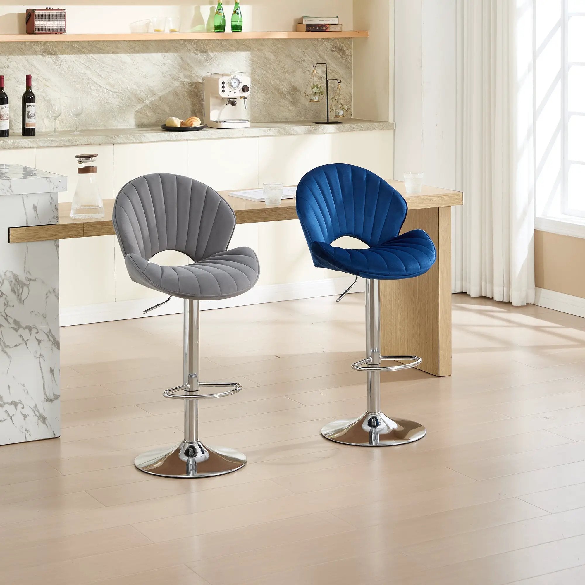 Bar Stools Set of 2 - Adjustable Barstools with Back and Footrest by HouseOfZazla
