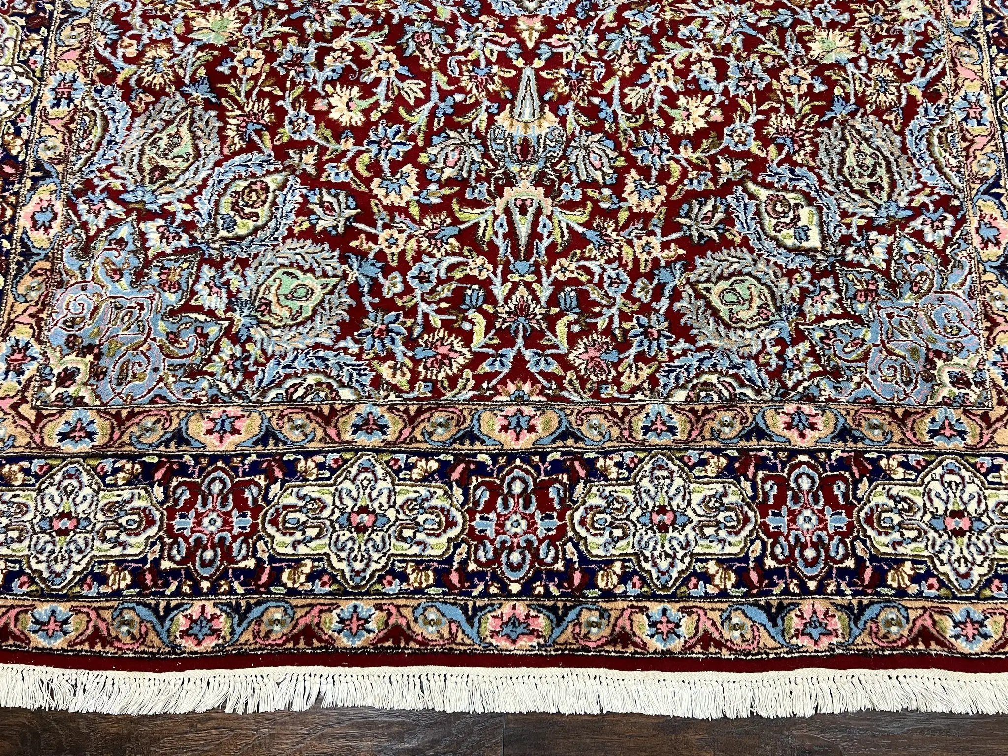 Persian Kirman Rug 7x10, Hand Knotted Wool Floral Medallion Carpet, Dark Red by Jewel Rugs