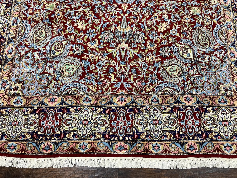 Persian Kirman Rug 7x10, Hand Knotted Wool Floral Medallion Carpet, Dark Red by Jewel Rugs