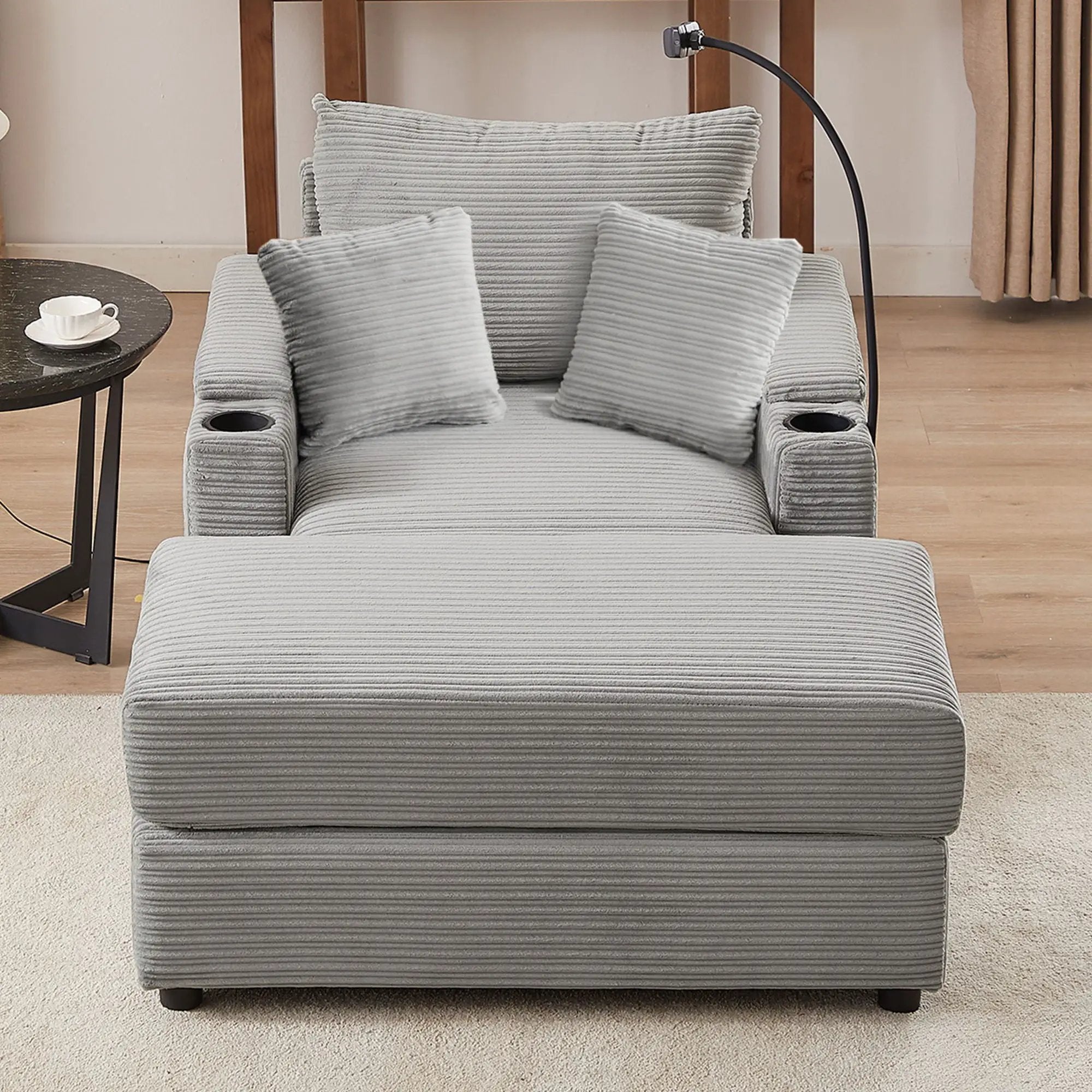 Modern Style Loveseat Sofa Sectional Sofa Couch With Storage Space, A Movable Ottoman, Two USB Ports, Two Cup Holders, A Phone Holder For Living Room by HouseOfZazla