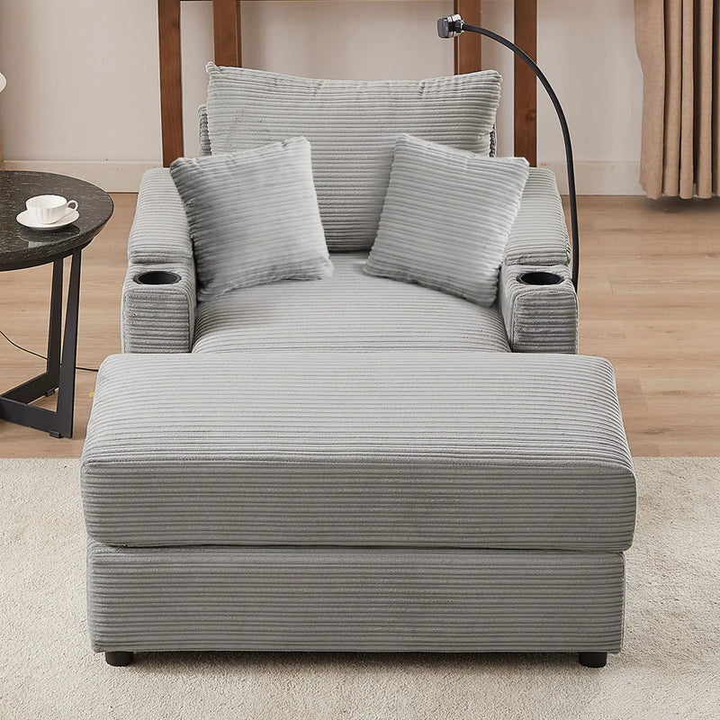 Modern Style Loveseat Sofa Sectional Sofa Couch With Storage Space, A Movable Ottoman, Two USB Ports, Two Cup Holders, A Phone Holder For Living Room by HouseOfZazla