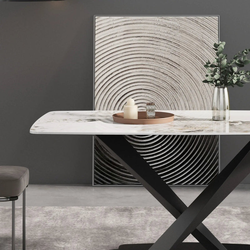 Modern Artificial Stone Pandora White Curved Metal Leg Dining Table, Can Accommodate 6-8 People - Antique White by HouseOfZazla