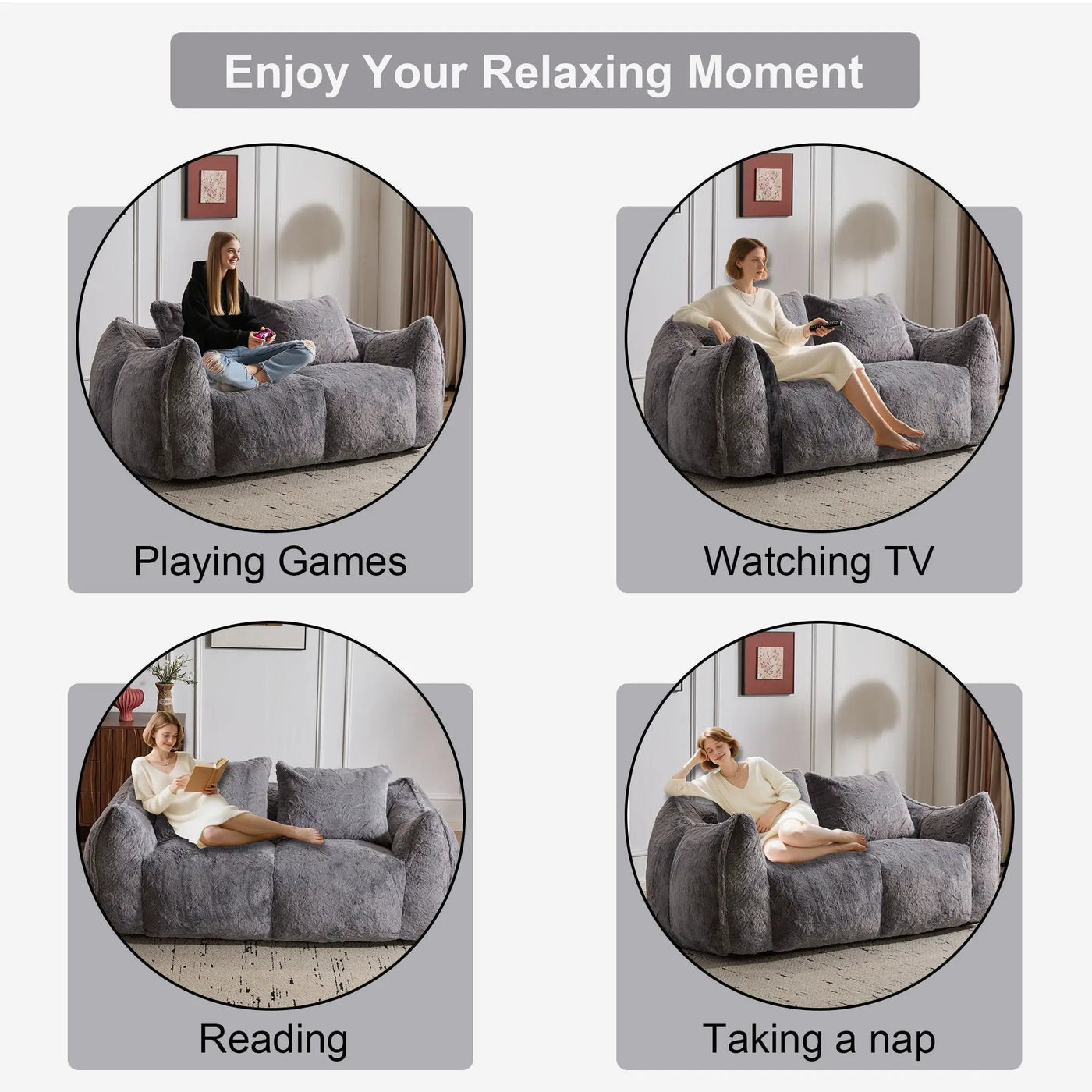 Giant Bean Bag Couch, Ultra Soft Fluffy Loveseat For Living Room by Unique Piece Furniture