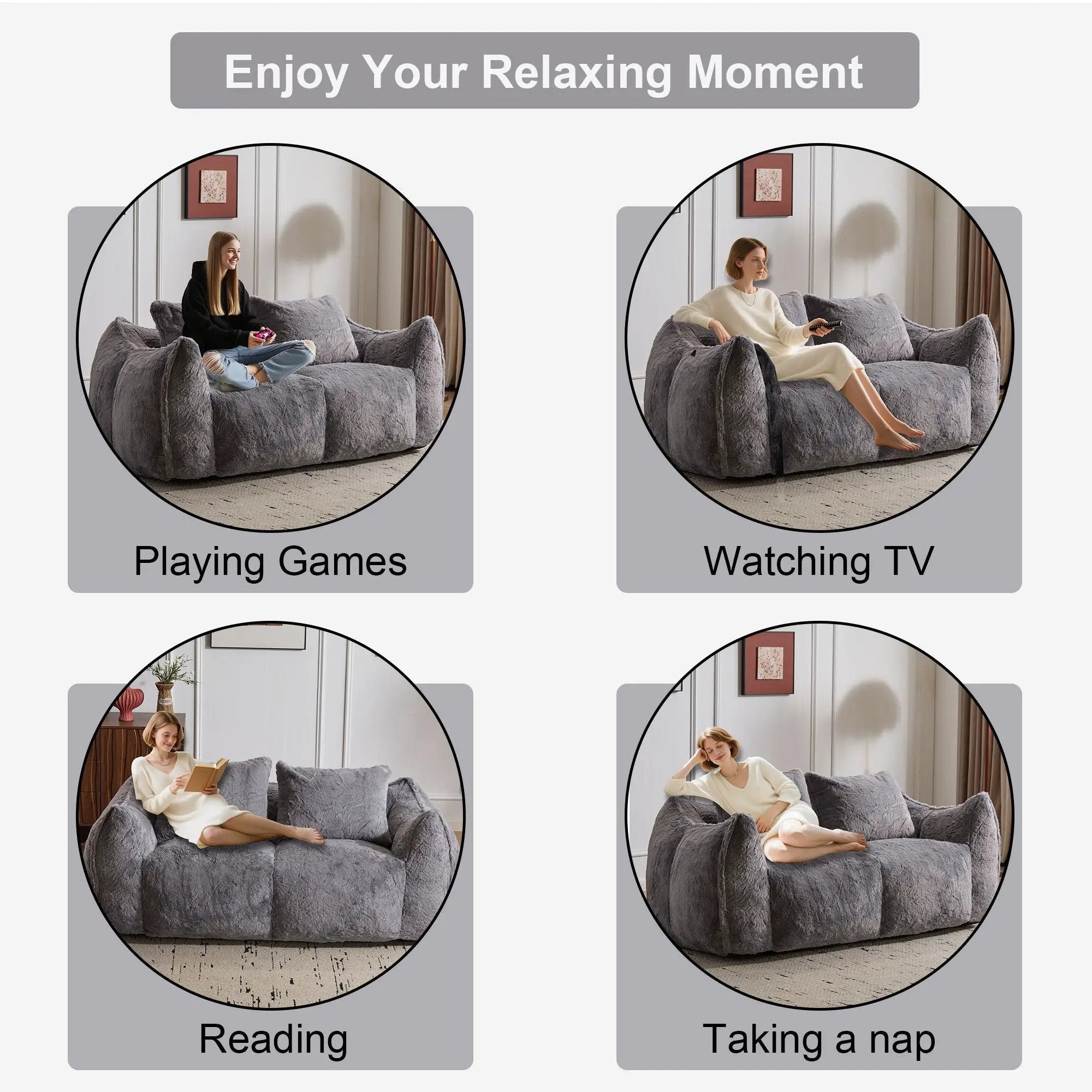Giant Bean Bag Couch, Ultra Soft Fluffy Loveseat For Living Room by Unique Piece Furniture