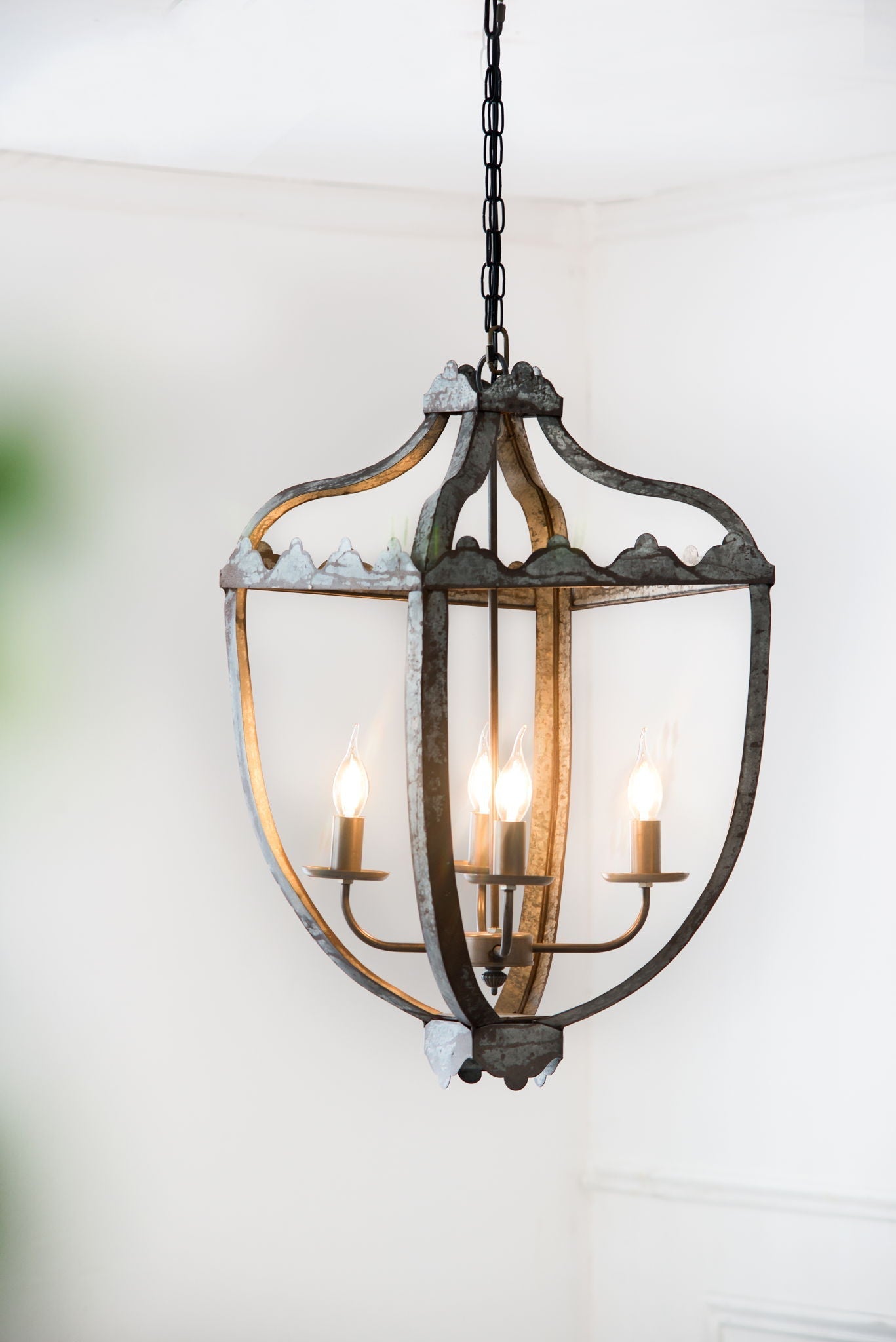 4 Light Metal Chandelier, Hanging Light Fixture With Adjustable Chain For Kitchen, Bulb Not Included - Gray by HouseOfZazla