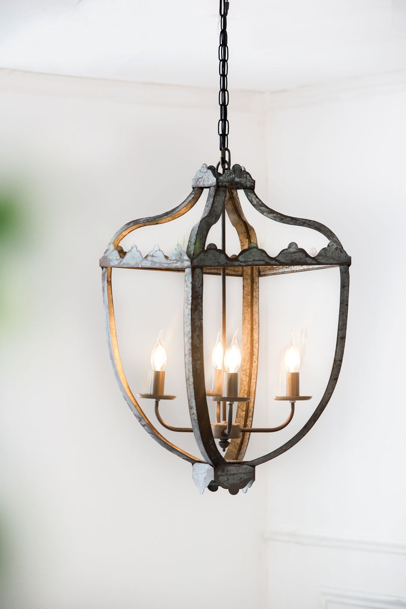 4 Light Metal Chandelier, Hanging Light Fixture With Adjustable Chain For Kitchen, Bulb Not Included - Gray by HouseOfZazla