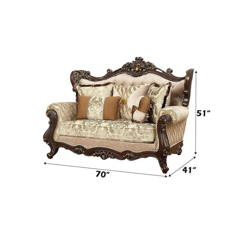 Shalisa - Loveseat With 5 Pillows (Same Lv01586) - Fabric & Walnut by Unique Piece Furniture