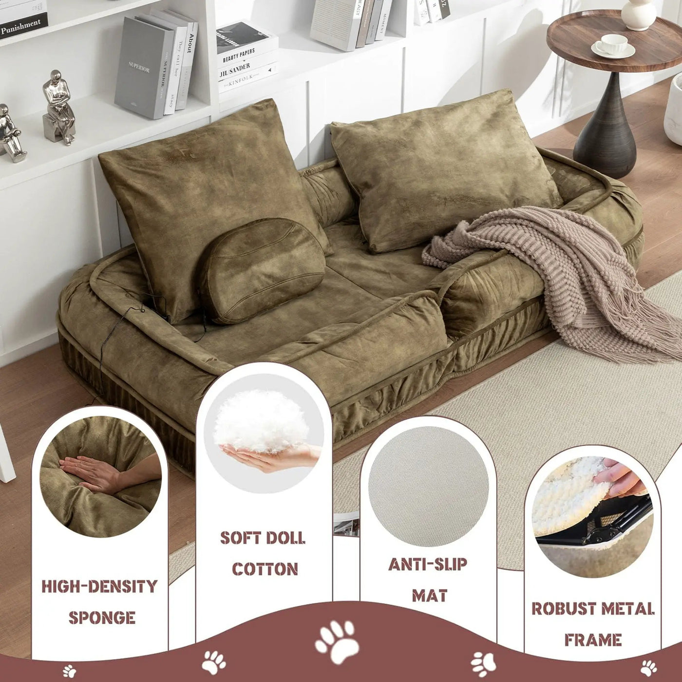 Upholstered Human Dog Bed And Pets, Bean Bag Floor Sofa With Massage Pillow, 5 Adjustable Positions & 2 Soft Pillows by Unique Piece Furniture