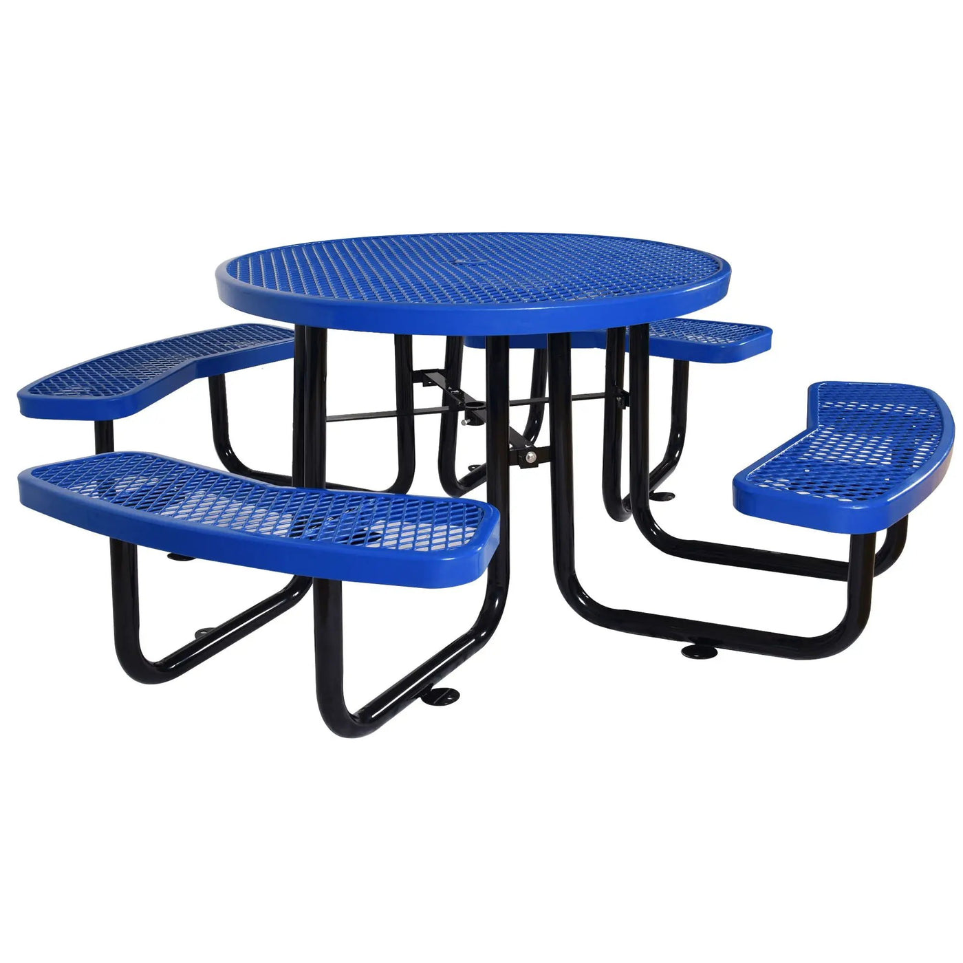Round Outdoor Steel Picnic Table With Umbrella Pole by Unique Piece Furniture