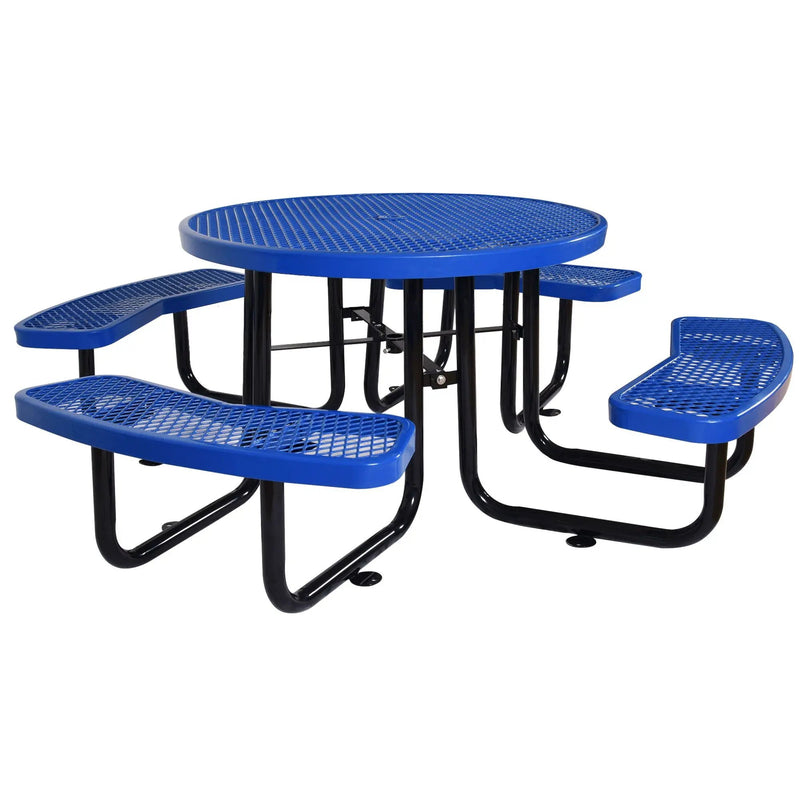 Round Outdoor Steel Picnic Table With Umbrella Pole by Unique Piece Furniture
