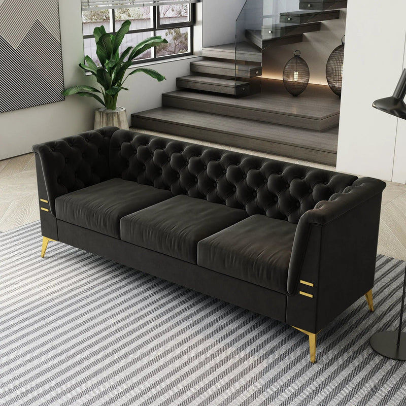 Luxurious Sofa With Legs, Modern Chesterfield Design, Tufted Upholstery, 3 Seat Couch For Living Room And Office by HouseOfZazla