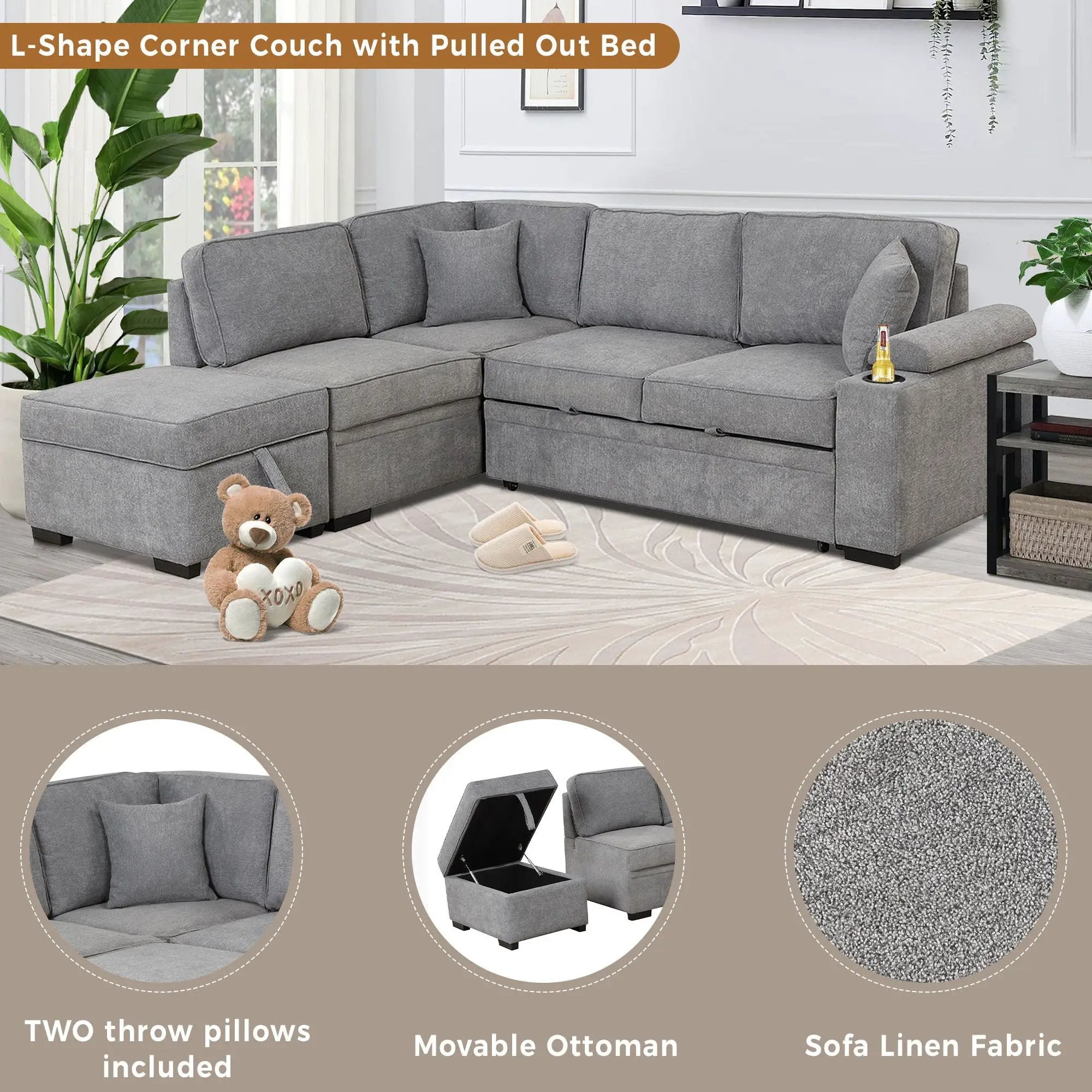 Sleeper Sofa Bed, 2 In 1 Pull Out Sofa Bed L Shape Couch With Storage Ottoman For Living Room, Bedroom Couch And Small Apartment by HouseOfZazla