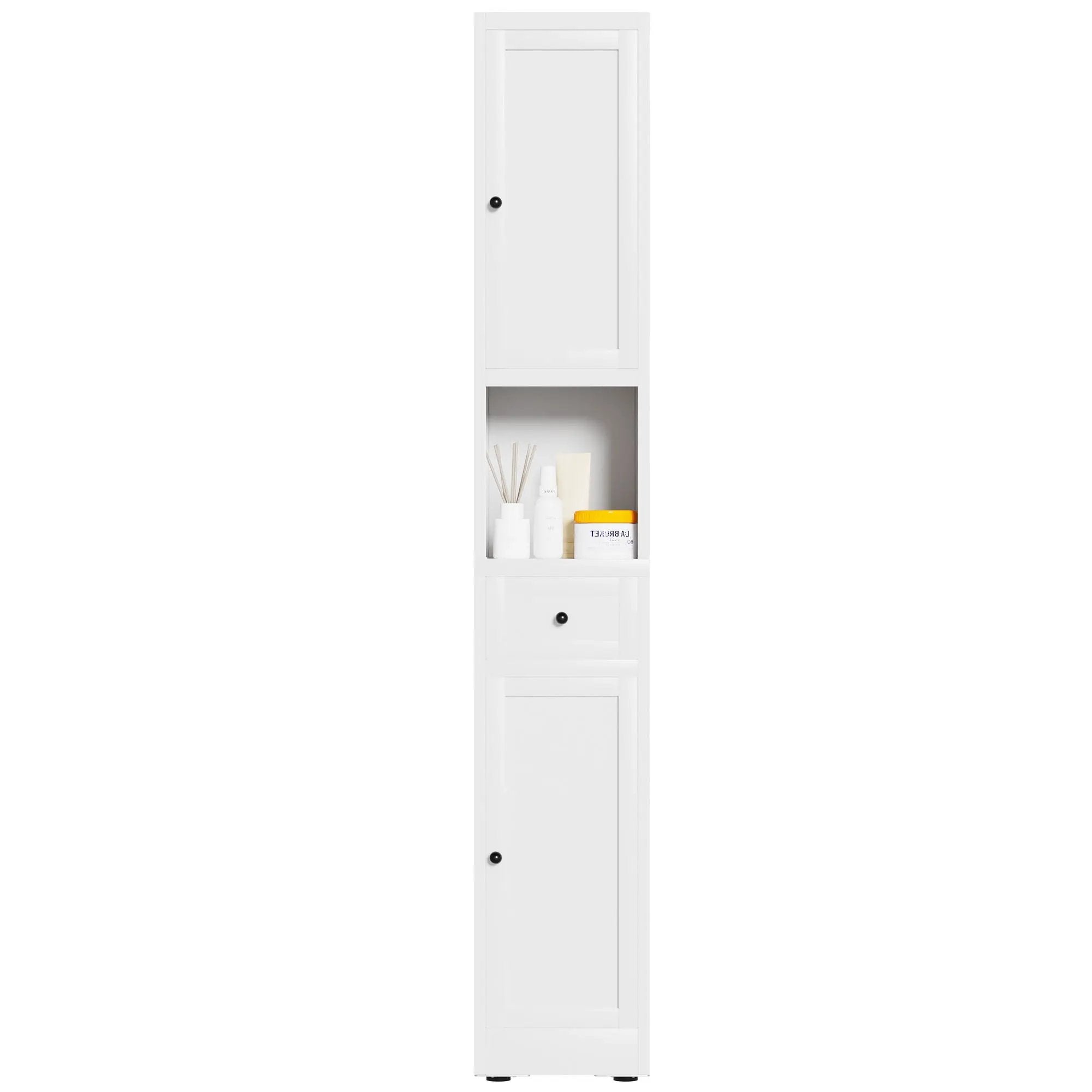 Tall Bathroom Storage Cabinet, 5-Tier Narrow With 2 Doors & Adjustable Shelves, Freestanding - White by HouseOfZazla