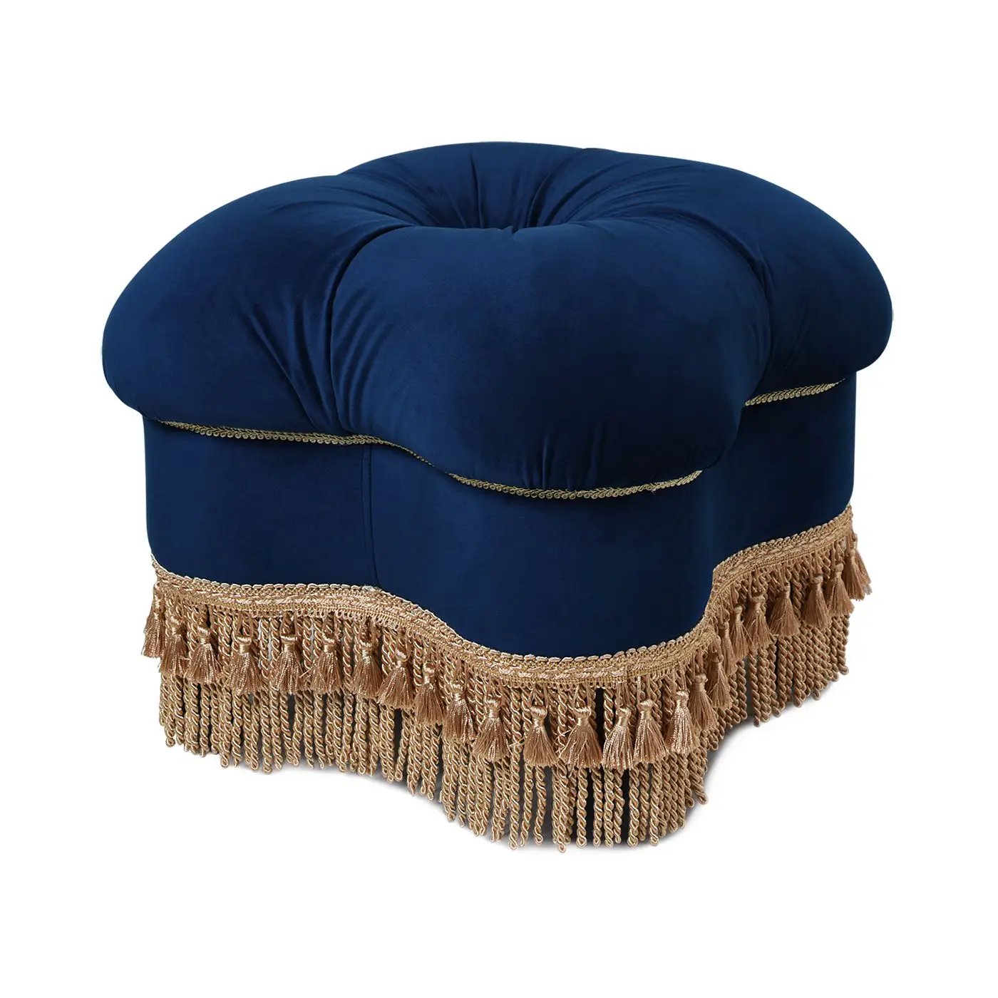 Ellen - Upholstered Clover Ottoman With Gold Bullion Fringe - Navy Blue by Unique Piece Furniture
