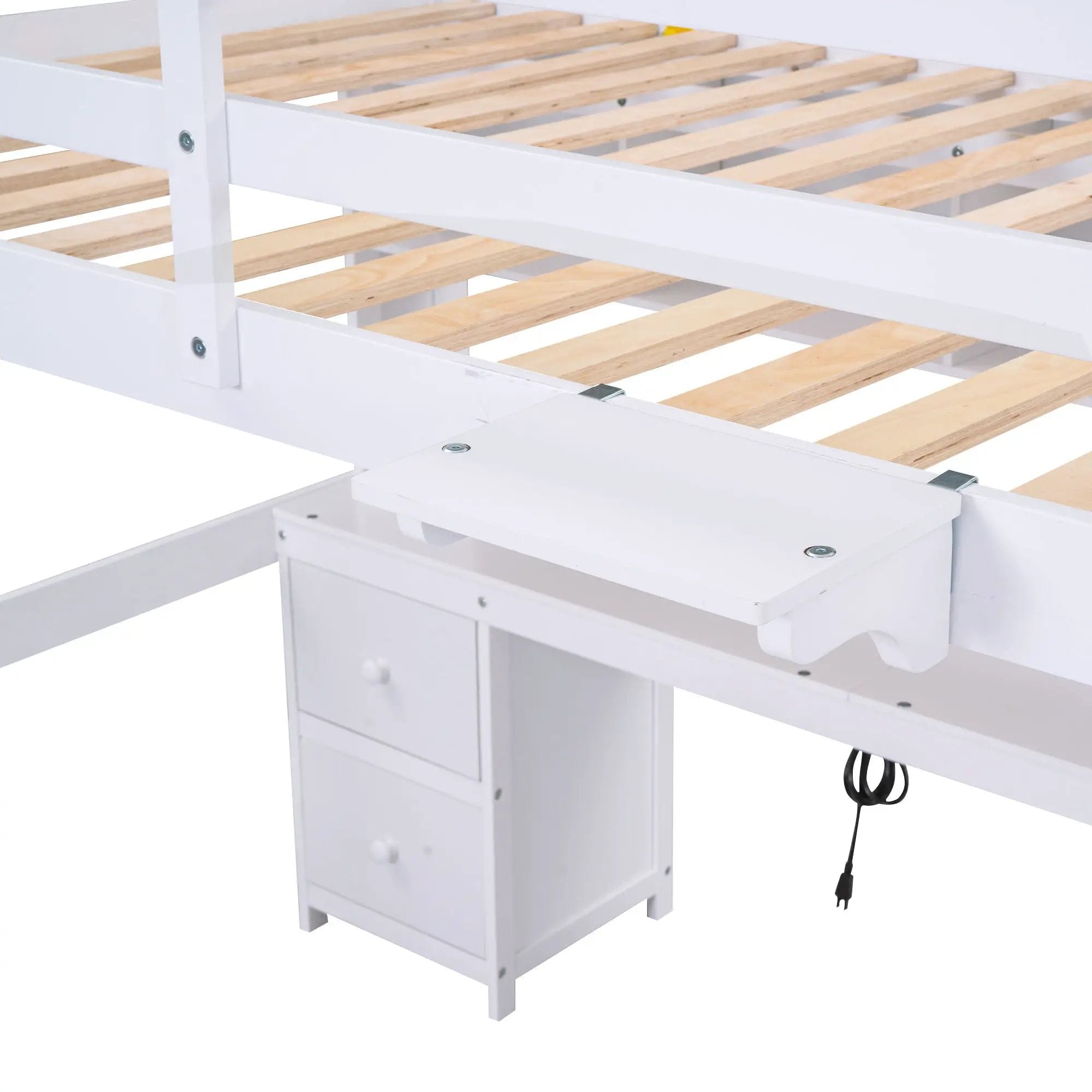 Loft Bed With Desk, Cabinets, Drawers, Charging Station And Bedside Tray