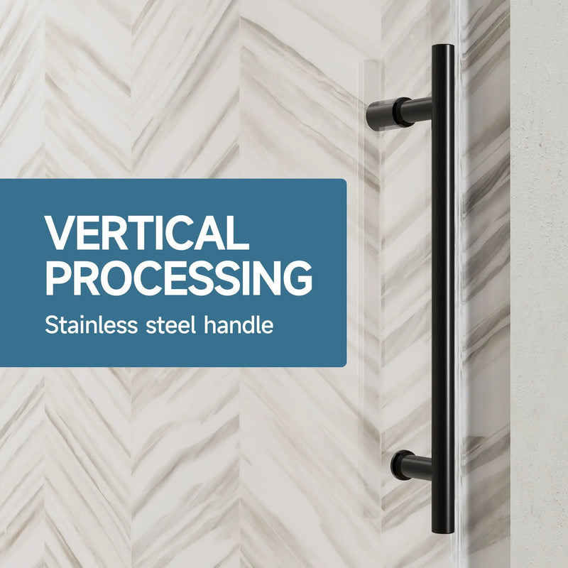 Frameless Single Sliding Soft Close Shower Door, 5 / 16" Clear Nano Coated Tempered Glass And 304 Stainless Steel Handle - Matte Black by HouseOfZazla
