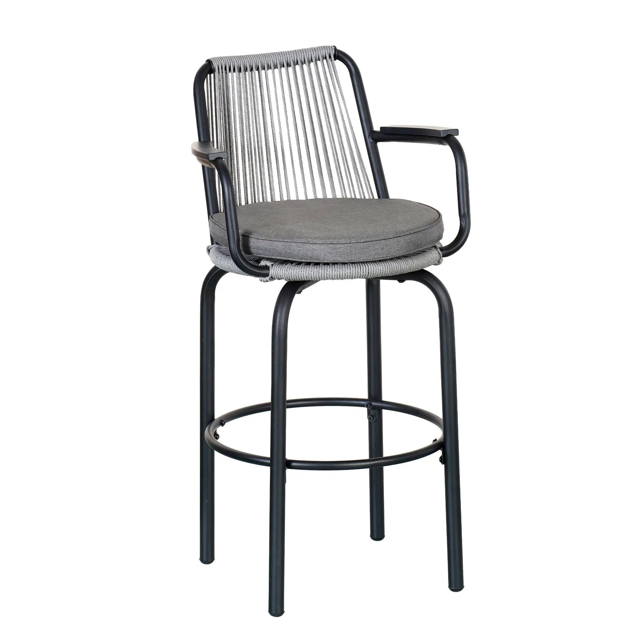 Outdoor Patio Bar Stools 29"H Set of 2, Modern Woven Rattan Rope Bar Height Chair by HouseOfZazla