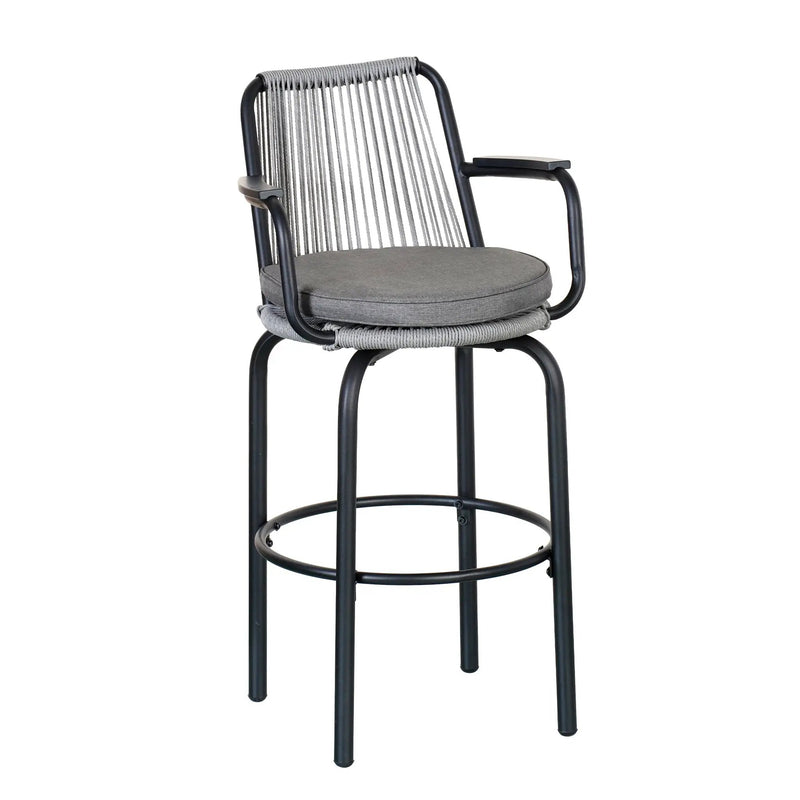 Outdoor Patio Bar Stools 29"H Set of 2, Modern Woven Rattan Rope Bar Height Chair by HouseOfZazla