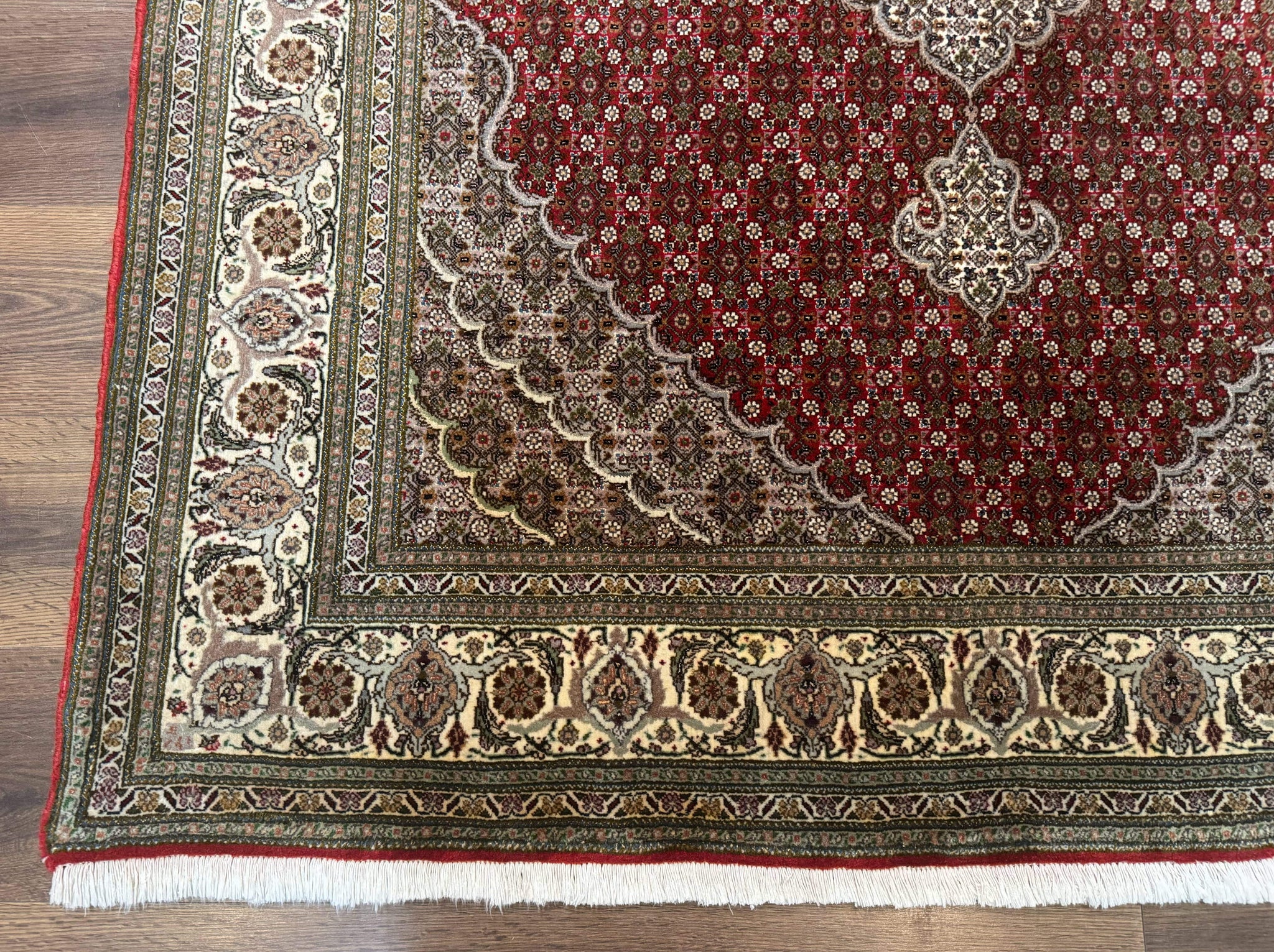 Persian Rug 5x7, Very Fine 330 KPSI, Red and Ivory, Herati Mahi Pattern, Wool & Silk by Jewel Rugs