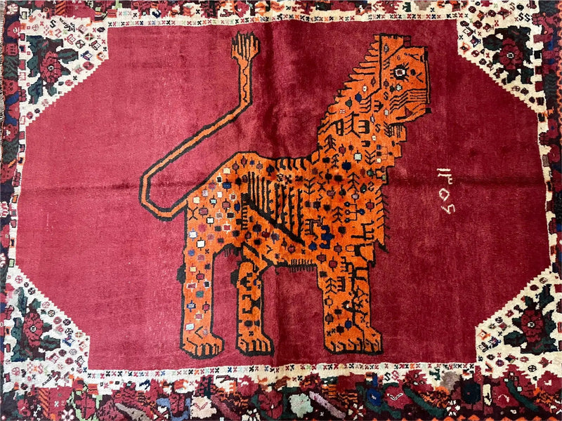 5 X 6 Handmade Rug Zagros Quality Wool Rug Lion Organic Dyes Red Leopard Tribal by Jewel Rugs