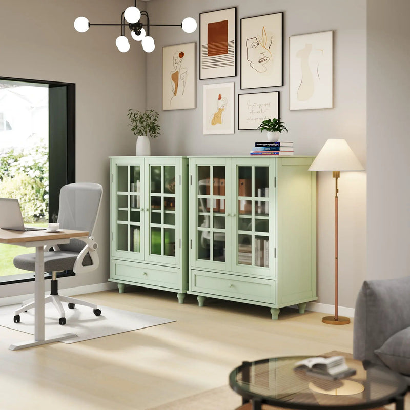 Minimalist Buffet Cabinet With Double Glass Doors And Drawer by HouseOfZazla