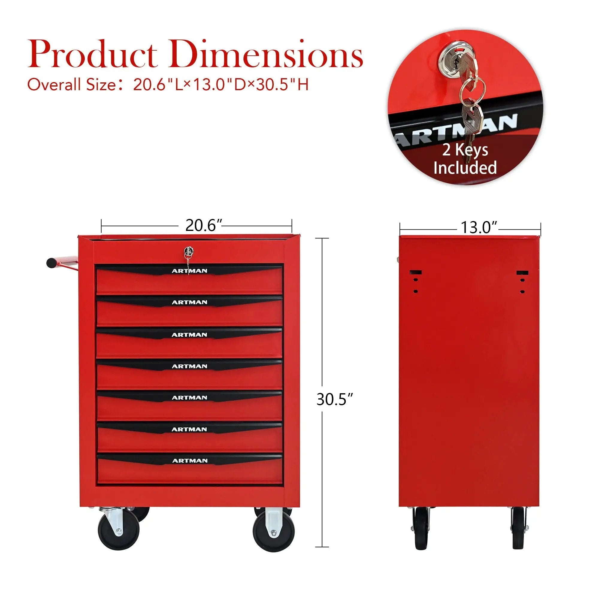 Rolling Metal Tool Chest With Drawers, Steel Storage Cabinet With Ball Bearing Slides by HouseOfZazla