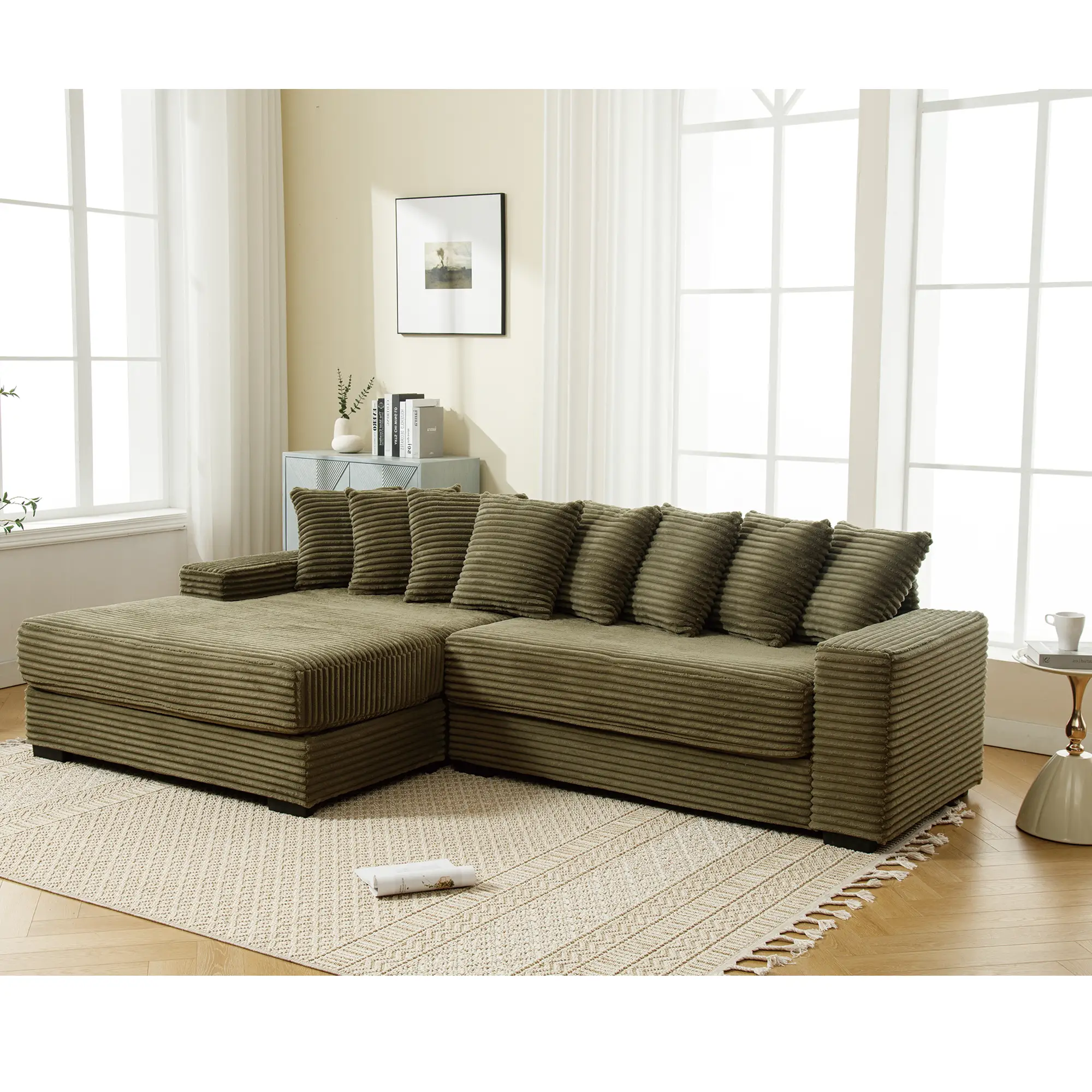 Oversized Two-Piece Corduroy Sofa with Left Chaise Daybed by HouseOfZazla