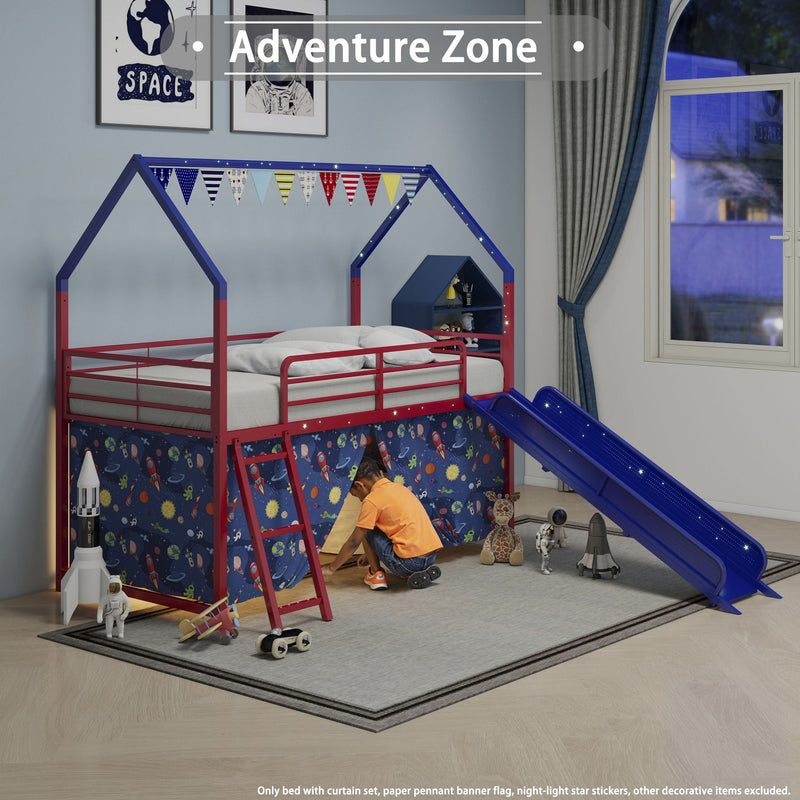 Jack - House Loft Bed With Slide And Curtain Set by HouseOfZazla