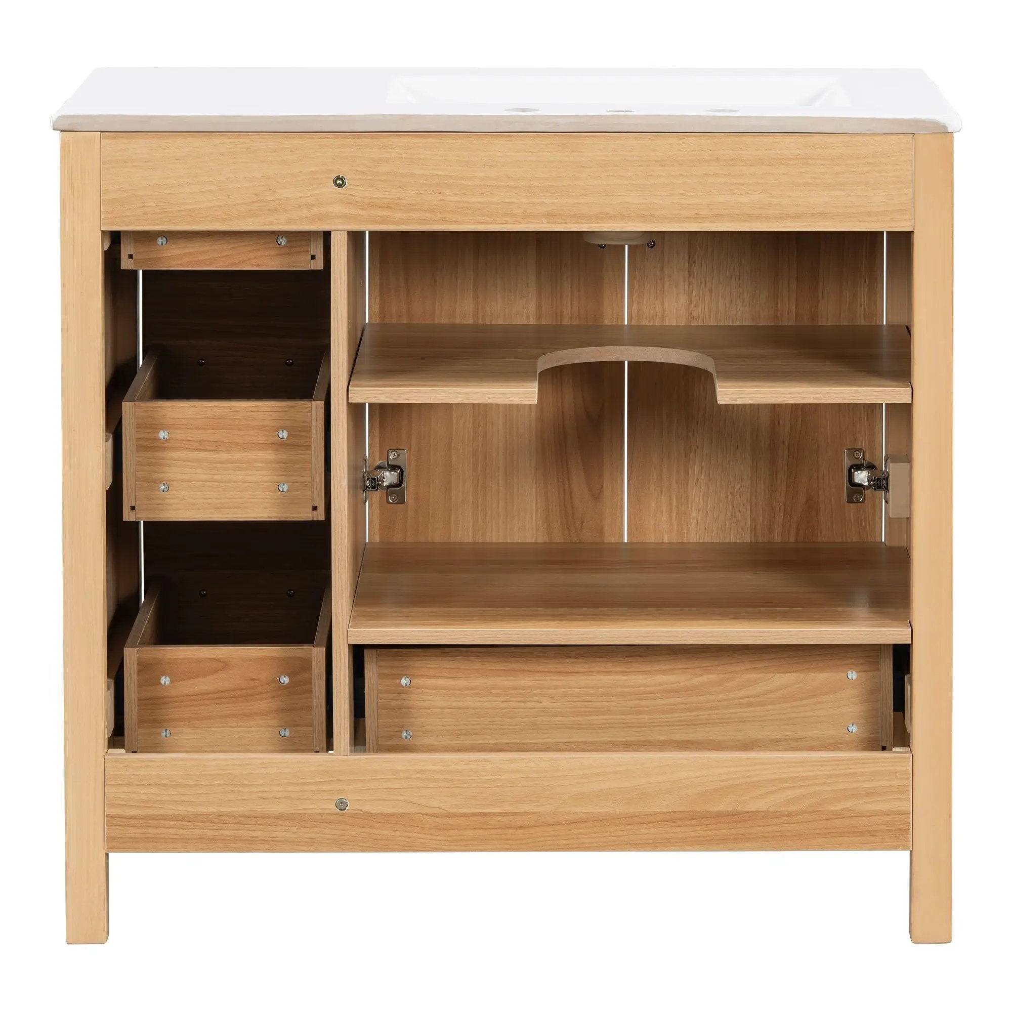 36" Bathroom Vanity, 2 Soft Close Doors, 4 Soft Close Drawers, Adjustable Shelf, Storage Cabinet - Acacia Wood by HouseOfZazla