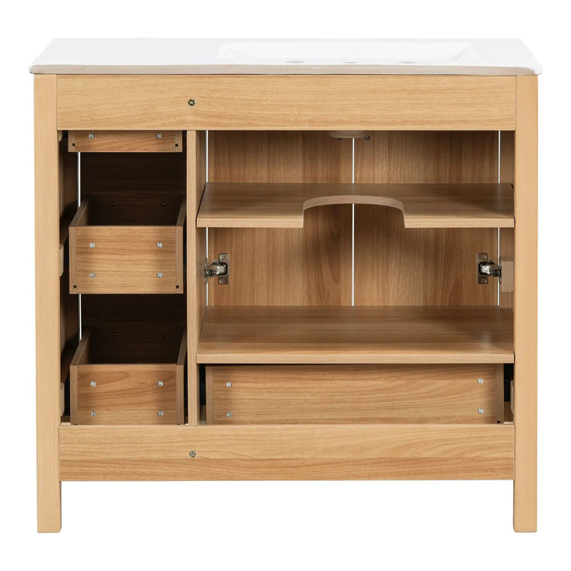36" Bathroom Vanity, 2 Soft Close Doors, 4 Soft Close Drawers, Adjustable Shelf, Storage Cabinet - Acacia Wood by HouseOfZazla