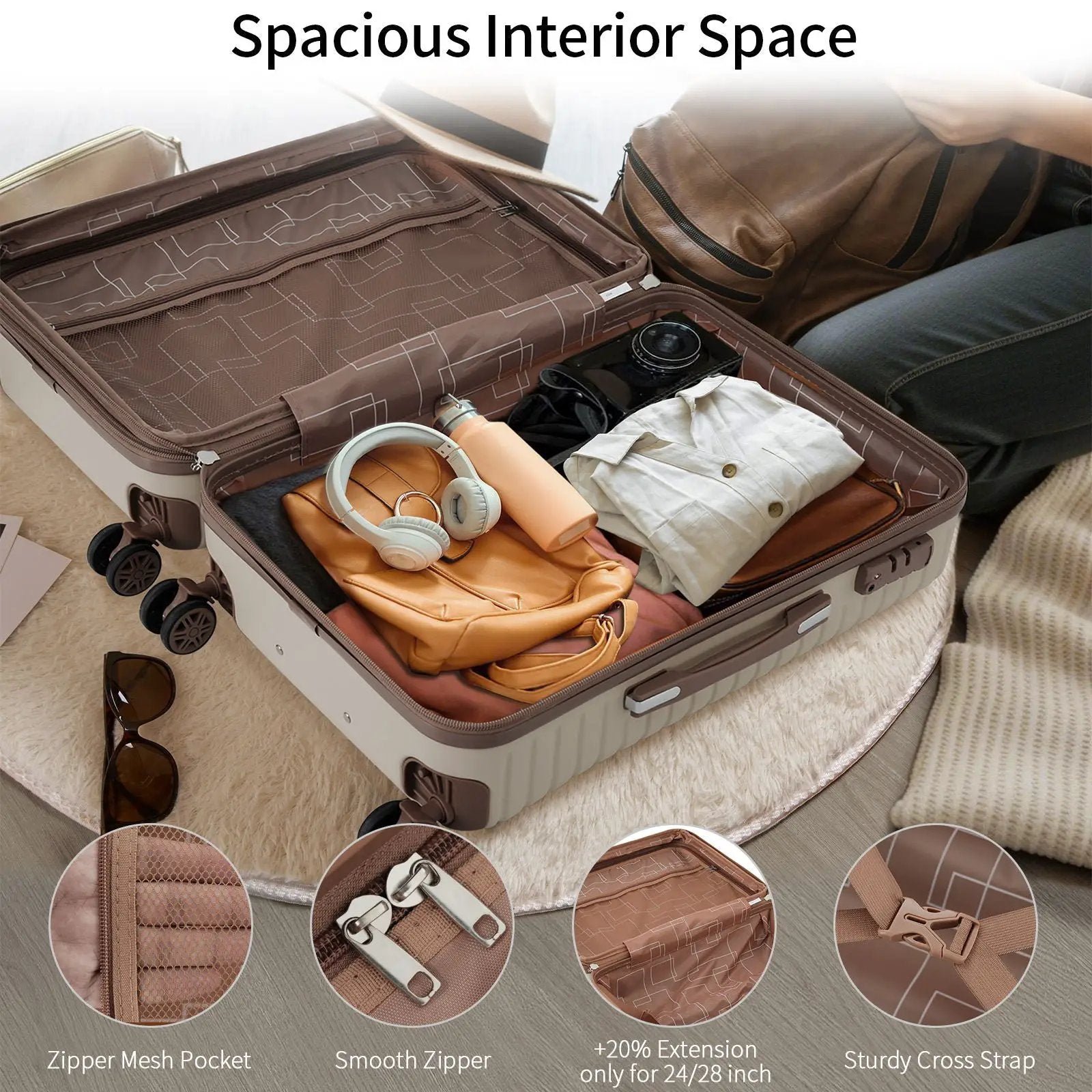 4 Piece Luggage Suitcase Set, Hard Shell Lightweight Expandable Travel Luggage With 4 Packing Cubes by HouseOfZazla