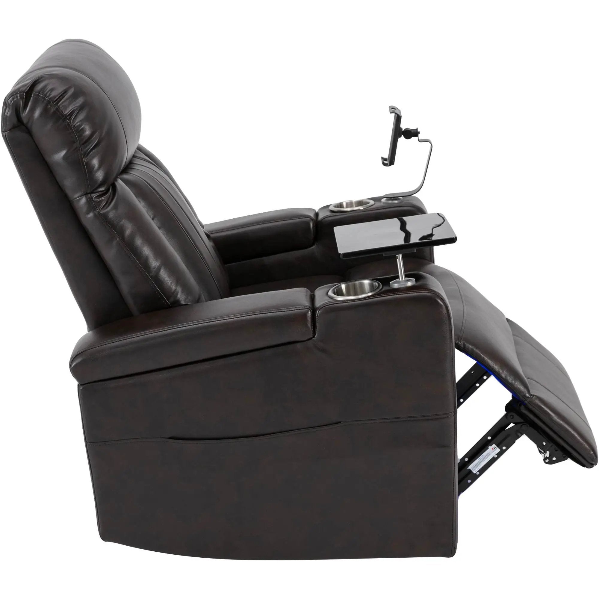 Power Recliner With Storage Arms, Cupholders, Swivel Tray Table And Cell Phone Stand - Brown by HouseOfZazla