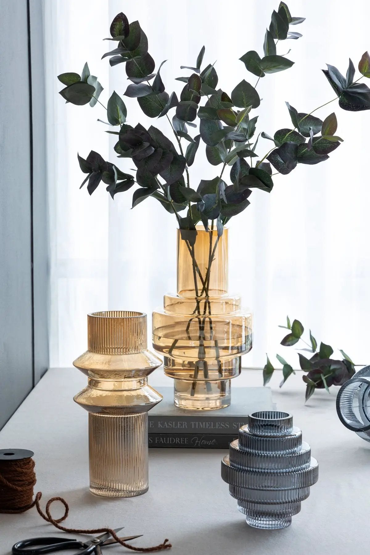 Multi-Tiered Geometric Vase with Smoked Blue Finish, Set of 2 by HouseOfZazla
