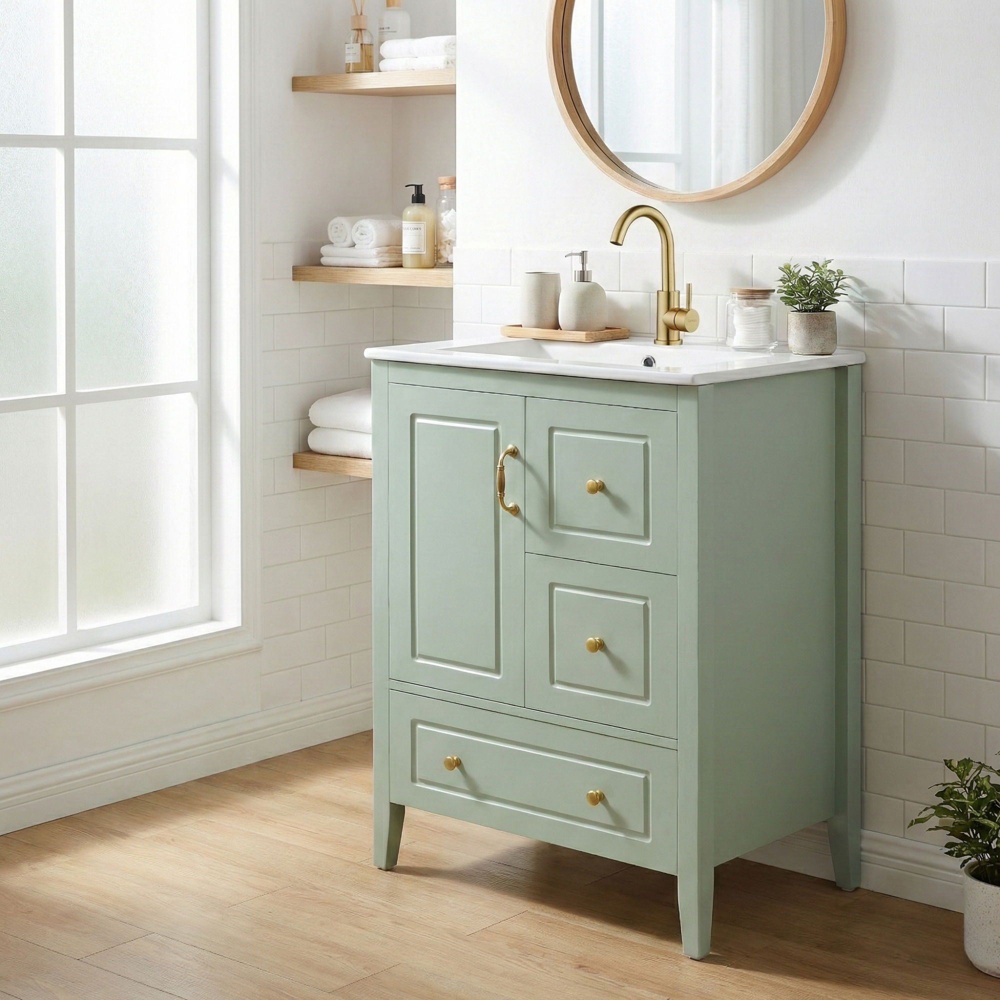Retro Bathroom Vanity With Sink, Soft Closing Cabinet & Drawers by HouseOfZazla