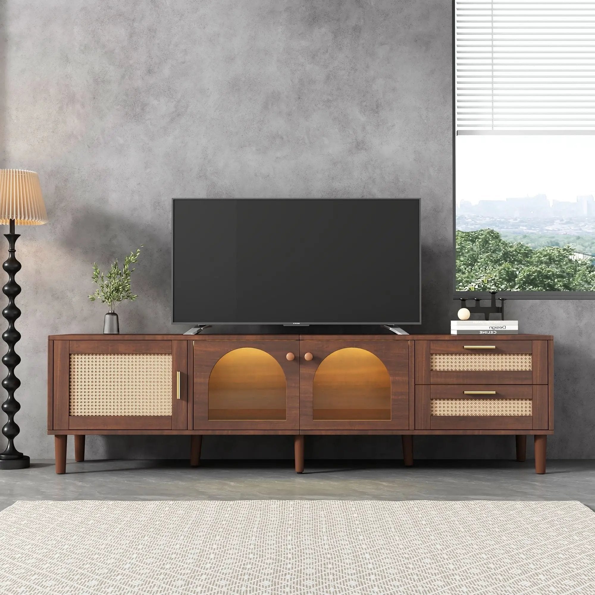 TV Stand With App-Controlled LED Lights, 2 Drawers & Door Storage by Unique Piece Furniture