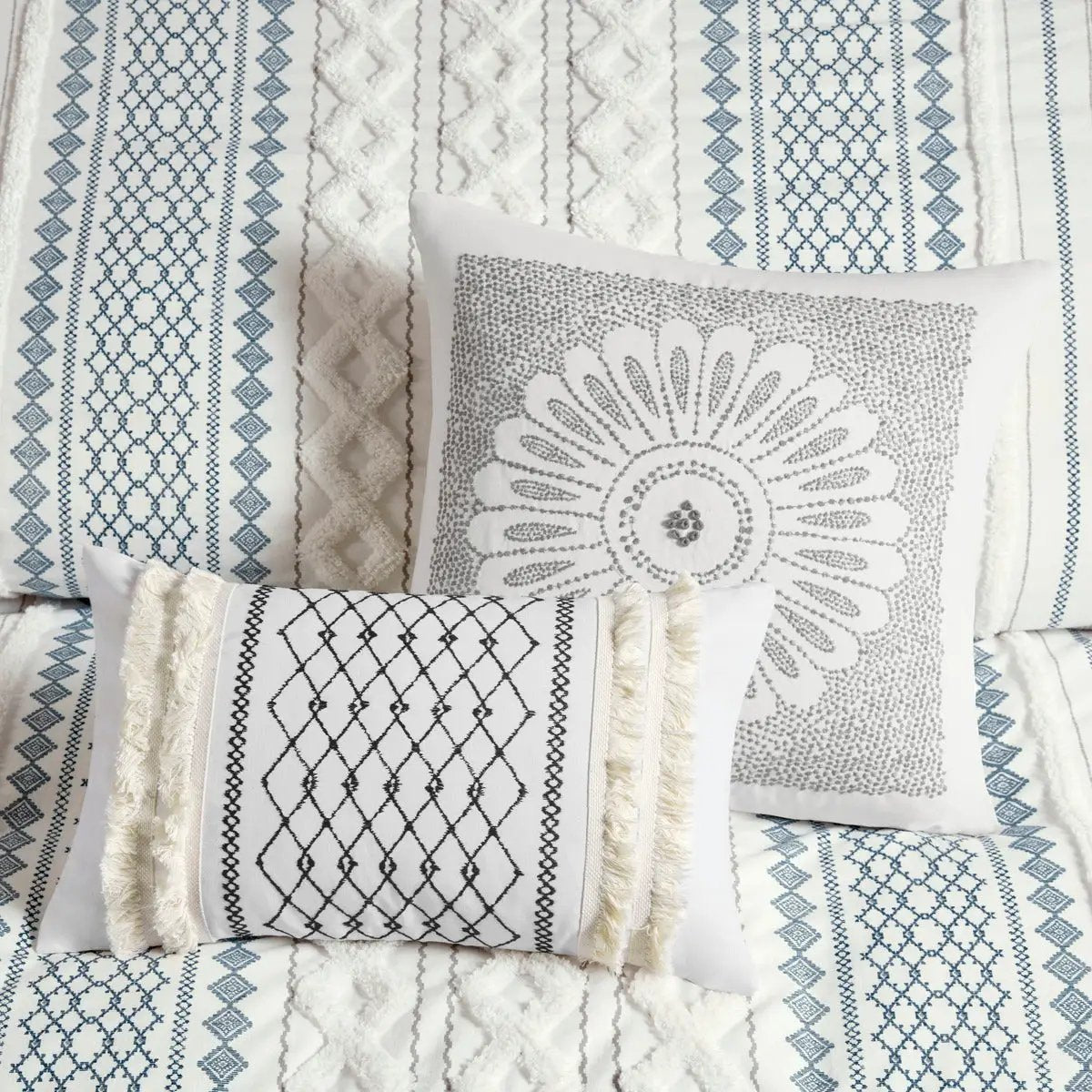 King/Cal King Cotton Printed Duvet Cover Set with Chenille by HouseOfZazla