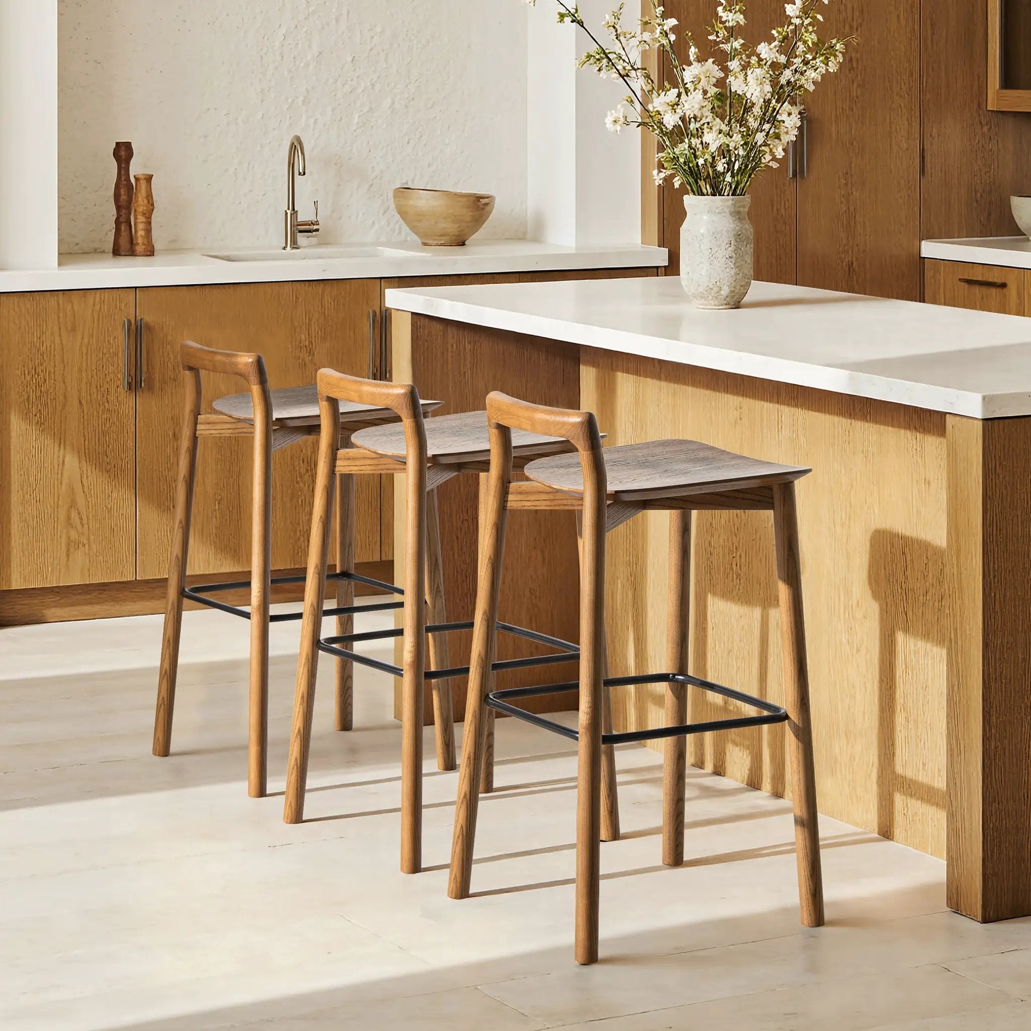 Sven 30" Modern Minimalist Low Back Wood Barstool by HouseOfZazla