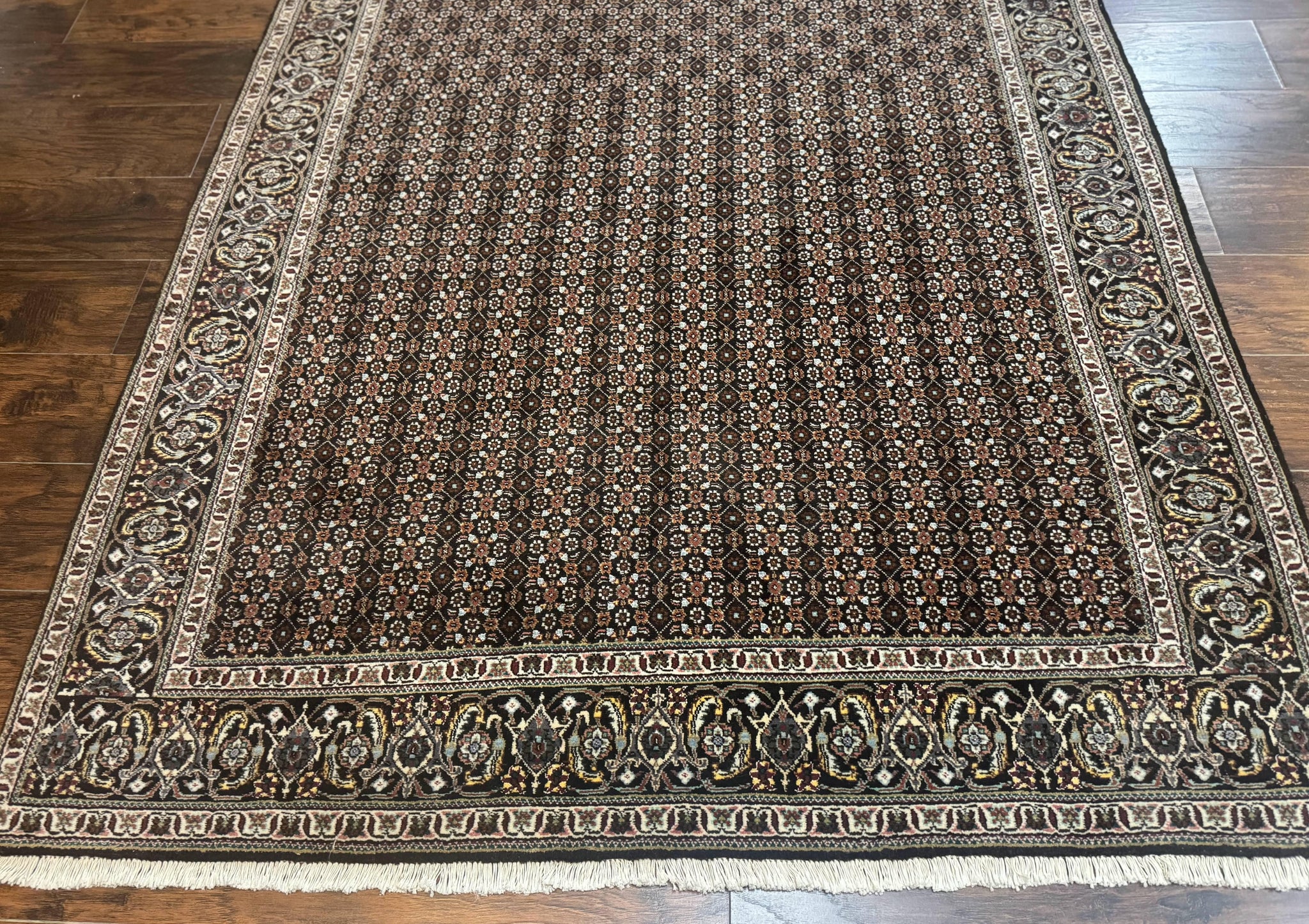 Persian Tabriz Rug 5x7, Black, Allover Pattern by Jewel Rugs
