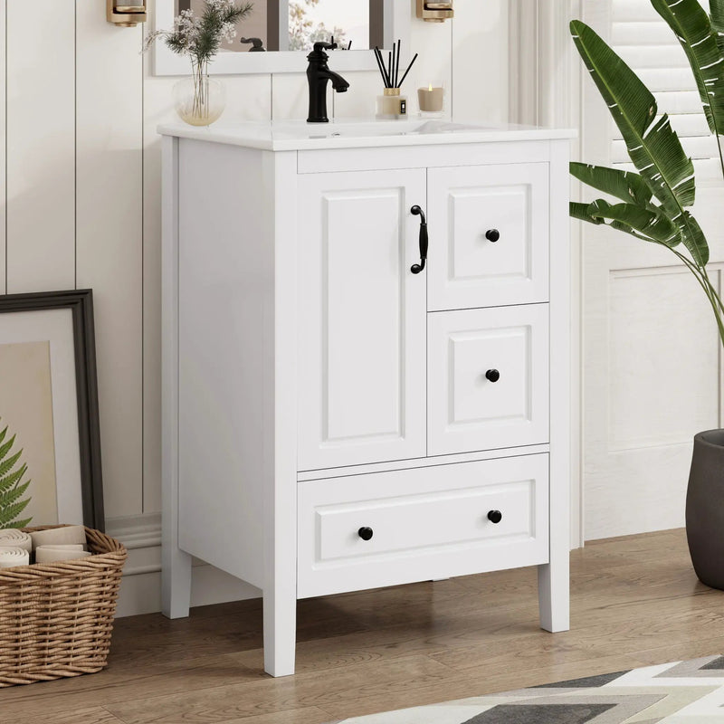 Retro Bathroom Vanity With Sink, Soft Closing Cabinet & Drawers by HouseOfZazla