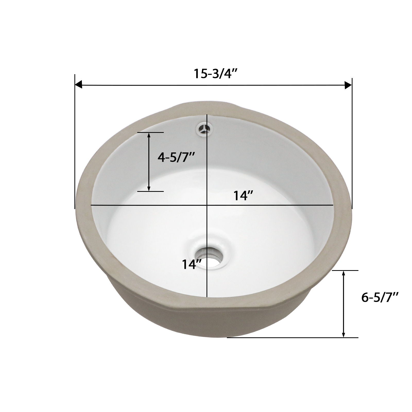 Ceramic Round Undermount Bathroom Sink With Overflow, European Style - White by HouseOfZazla