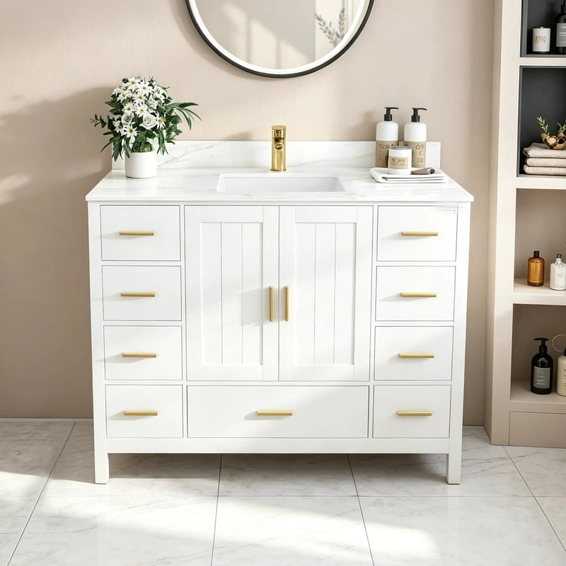 42" Modern Solid Wood Bathroom Vanity with Sink, 43" Carrara by HouseOfZazla