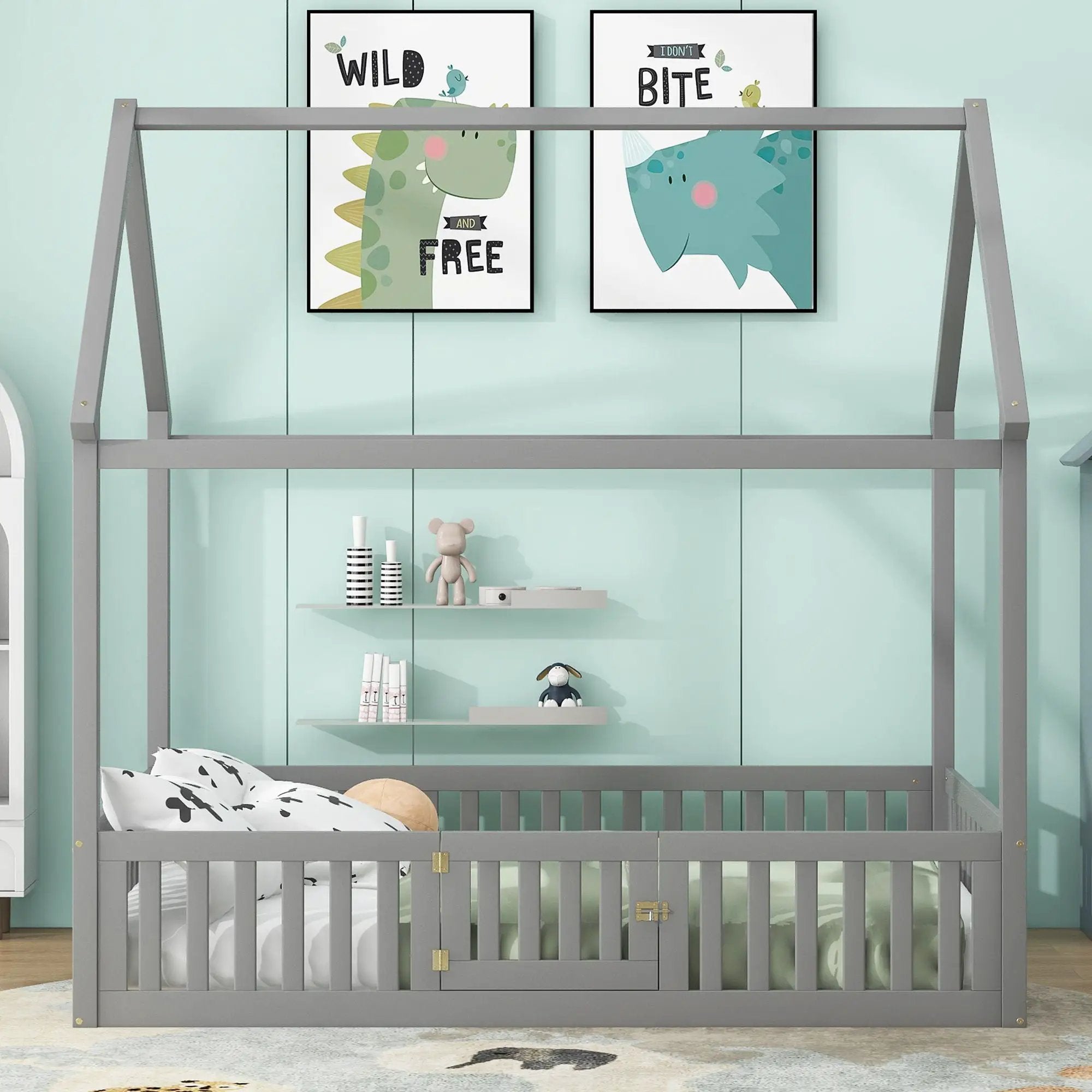 Wood House Bed With Fence And Door by Unique Piece Furniture