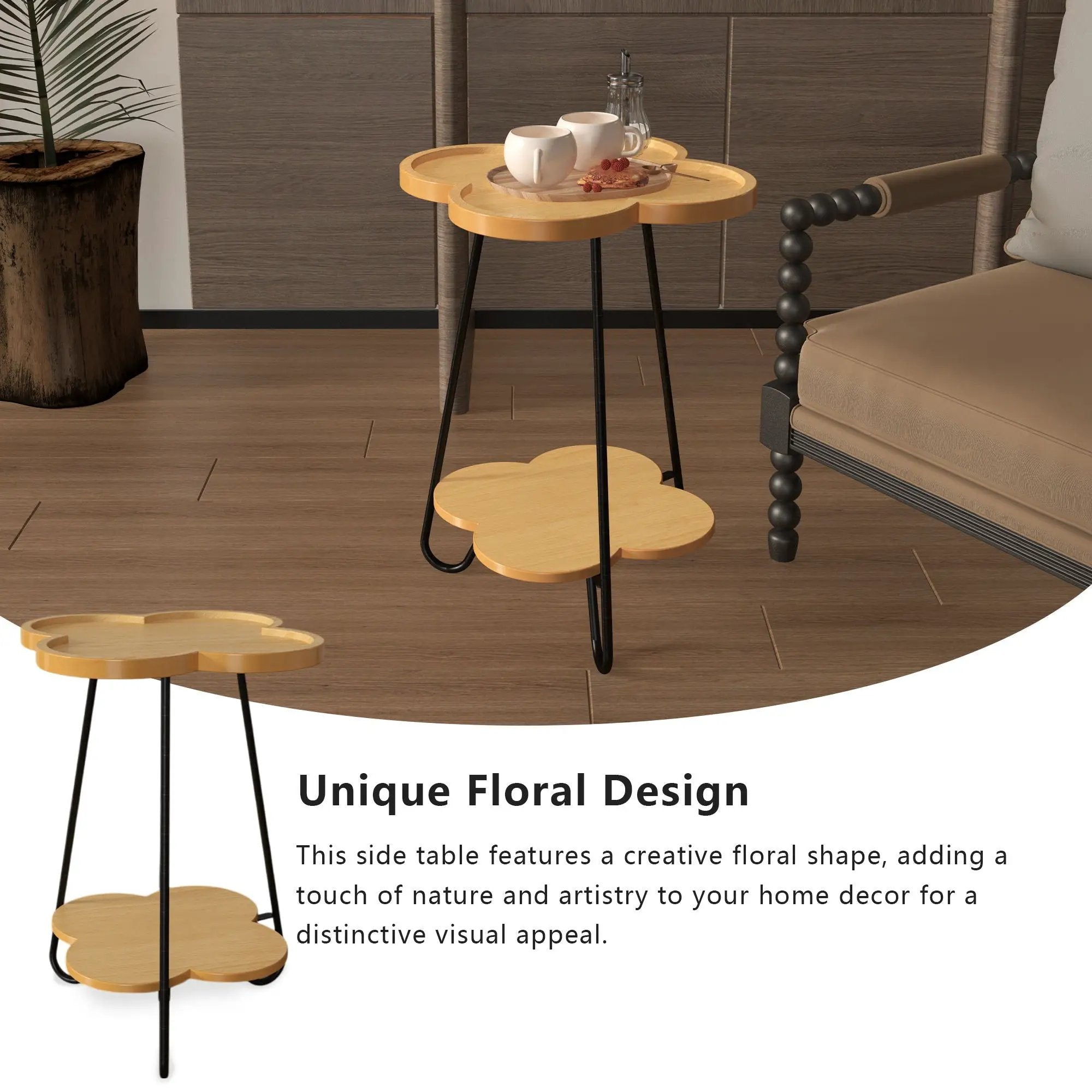 Petal Shape Accent Side Table - Acacia Wood by HouseOfZazla